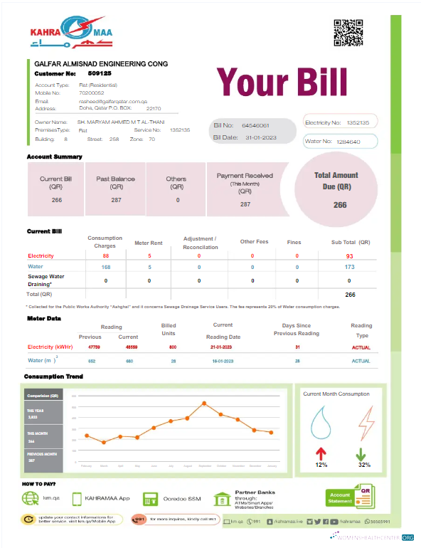 download download QATAR KAHRA MAA utility bill Word and PDF template PDF template PDF template